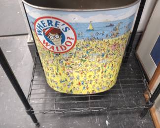 Vintage wheres Waldo trash can.