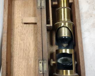Antique brass Italian made microscope in small box