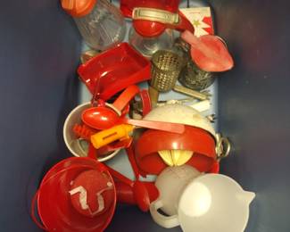 Vintage red top kitchen items.