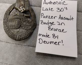Late 30s Panzer assault badge in bronze made by Deumer Nazi Germany