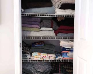 Closet Lot Of Bed Linens And Pillows