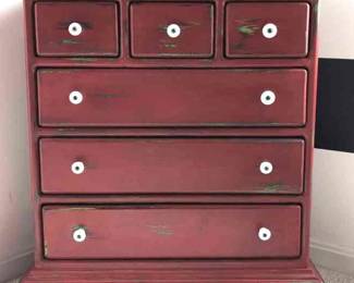 Small Distressed Red Finish Wooden Cabinet