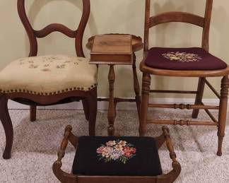 Antique to Vintage Parlor Chairs, Foot Stool and Coblers Table