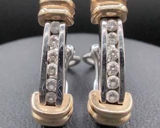 14K Yellow And White Gold Full Cut Diamond Earrings