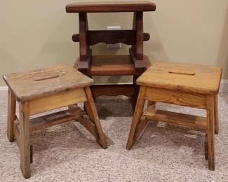 Oak And Stained Pine Foot Stools