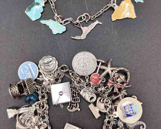 2 Sterling Silver Charm Bracelets with Charms