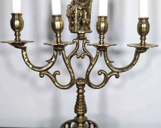 Dutch Brass Candelabra With Lion Holding Amsterdam Coat of Arms