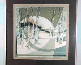 Winter Forest Landscape Print After Mary Anne Ginter, Signed