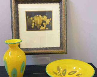 ROBIN FOX PHOTO OF YELLOW TULIP PHOTO AND YELLOW MATCHING GLASS