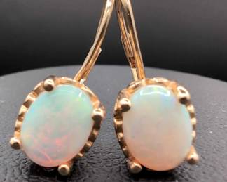 14K Yellow Gold And Opal Drop Earrings