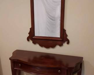 Federal Style Mahogany Demilune Table and Wall Mirror