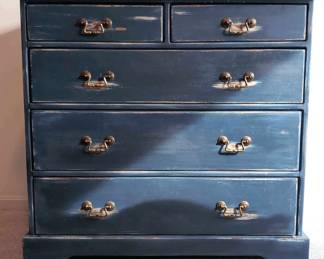 Painted Blue Distressed Walnut Chest Of Drawers