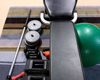 Weight Bench, Weights, TheraBand Ball