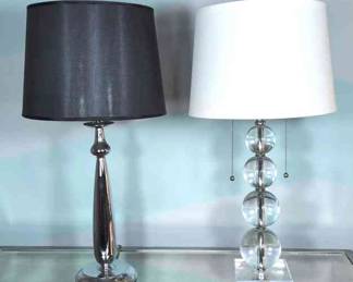 Modern Lucite Stacked Sphere And Chrome Table Lamps