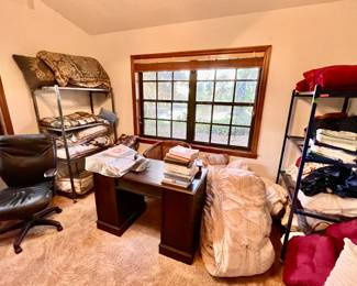 Bed Linens 
Antique Pier desk, Hepplewhite style 