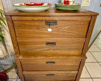 Vintage Oak Dresser 
Beautiful Hibiscus Dish set 