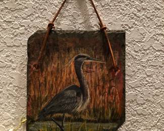 Heron painted on Slate