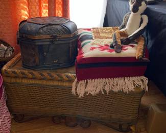 German wedding trousseau / blanket chest,  Spider monkey stuffed animal