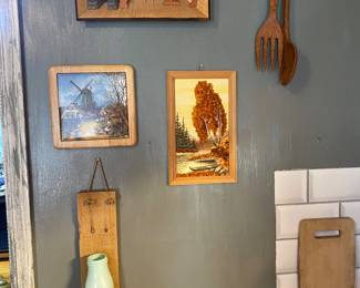 German handmade 3D wooden diorama, Holland Windmill,  Oil on wood painting