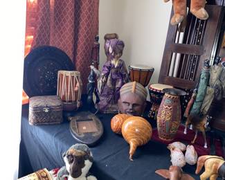 African art, and drums, ebony statues