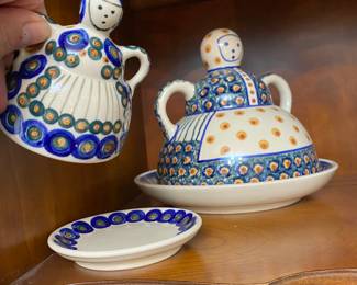 Polish pottery butter and cheese lady