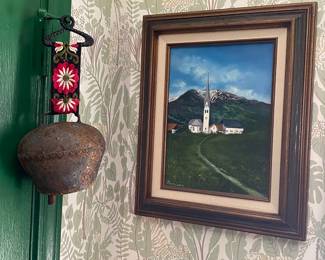Alpine Cow Bell,  Alpine village oil painting