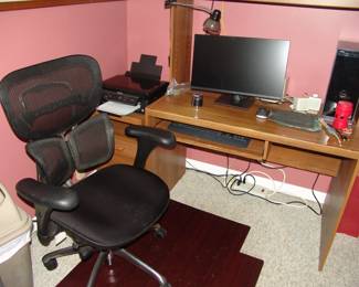 Computer chair and desk and computer