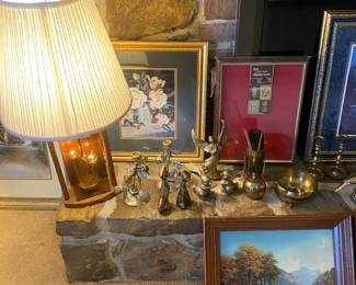 Lamp, pictures and brass 