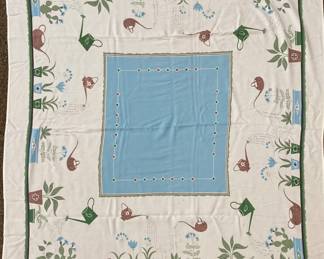Mid-century garden-themed tablecloth 