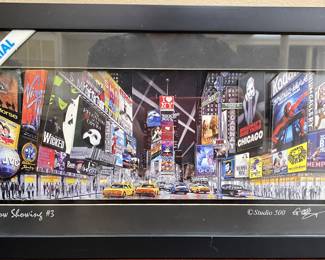Small framed 9/11 memorial art of Broadway show posters, layered 3D cut- paper