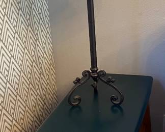 Haywood-Wakefield end table with painted top, lamp