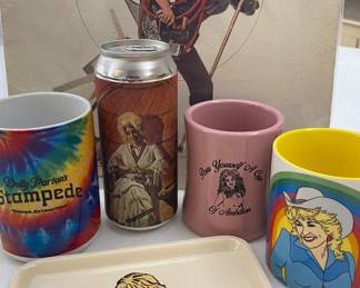 Dolly mugs, a collector can & tray
