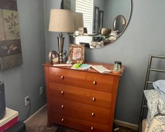 Mirror, lamp and dresser