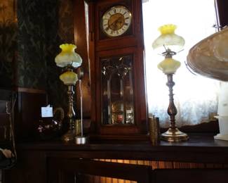 An art Nouveau Wall Clock just needs an Escapement Spring .....The Peg Lamps have been sold