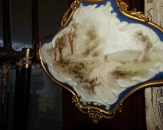 One of a Rare Pair of Hand Painted Porcelain Wall Plaques by Wavecrest in Ornate metal Frames