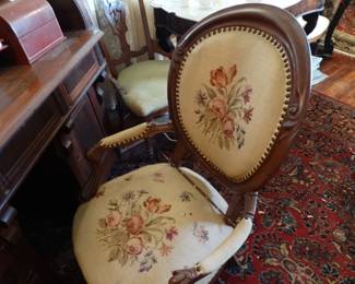 Mid-Victorian Arm Chari w/ Needlepointe Back & Seat