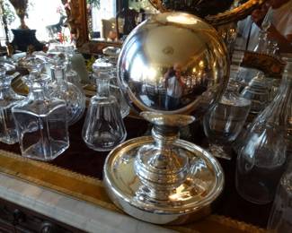 Mercury Glass "Gazing" Ball w/ Matching Plateau