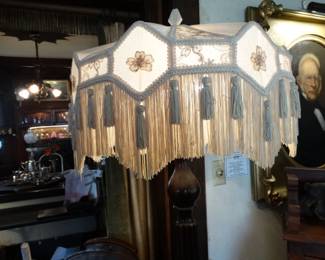 A Custom Shade of Carved Mahogany Floor Lamp