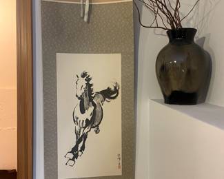 Japanese scroll art and vase