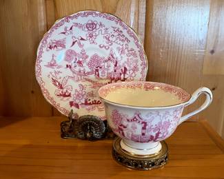 Japanese tea cup display with cup and saucer