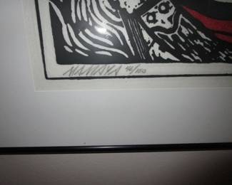 Mamaya large woodblocks framed and signed