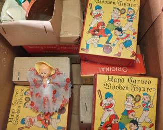 Hand Carve Wooden Figures. Antique Cake Toppers.