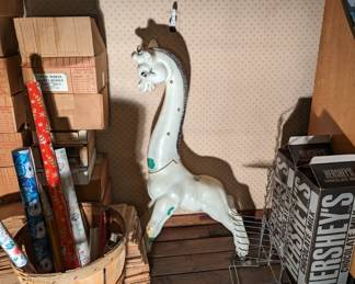 Wrapping Paper. Basket. Boxes of Lace Cake Decoration. Large Hershey Milk Display. Vintage Kid Toy.