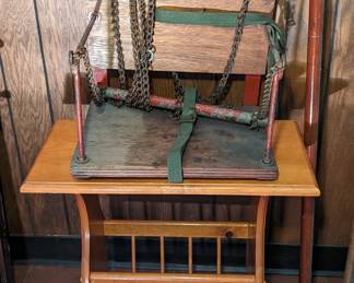 Antique Childs Swing. Coffee Table with Magazine Rack.
