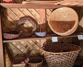 Bee Skep. Woven Basket's. Wooden Shelf. 
