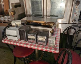 Ice Parlor Table and Chair. Vintage Napkin Dispensers. Convection Oven. Food Wrap Dispencer. 
