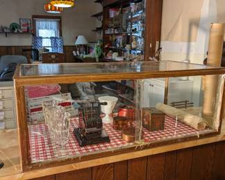 Antique Oak Display Case. Tiffany Style Stained Glass Ice Cream Lights. 