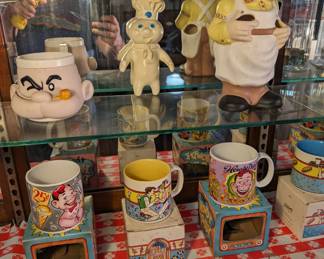 Popeye Mug. Pillsbury Dough Boy. Ceramic Chef. Complete Howdy Doody Collectable Mugs with Boxes.