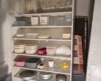 Shelf. Pots and Pans. Storage Containers. 