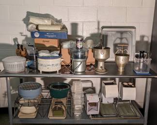 Prep Table. Crock Pot. Food Blender. Donut Making Equipment. Pots and Pans. Vacuum Sealer. Vintage Napkin Dispenser. Vintage Ice Cream Cone Holders.